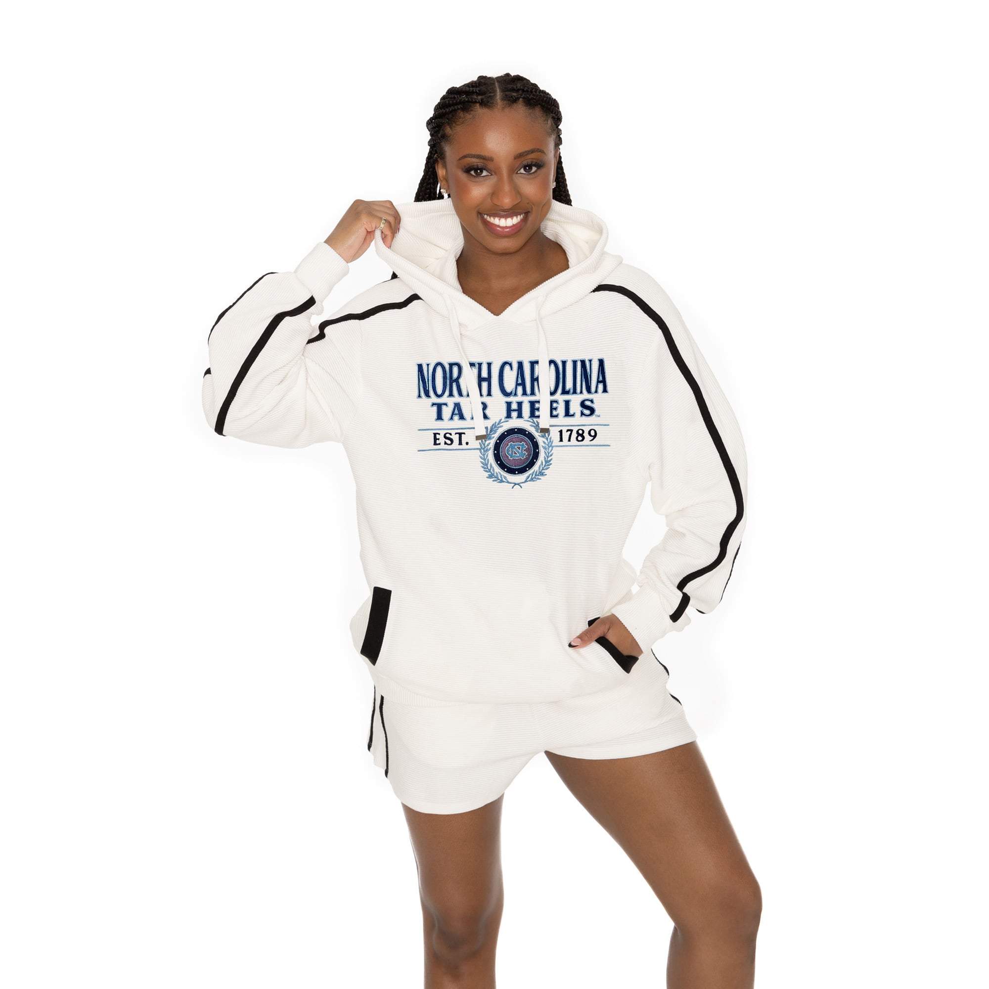Men's Gameday Couture Cream North Carolina Tar Heels Down, Set, Go Hoodie and Shorts Lounge Set