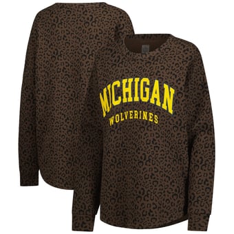 Women's Gameday Couture Brown Michigan Wolverines Leopard Oversized Sweatshirt