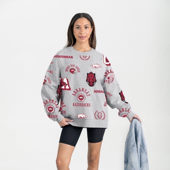 Women's Gameday Couture Gray Arkansas Razorbacks Always on Repeat Fleece Sweatshirt