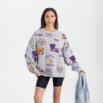 Women's Gameday Couture Gray LSU Tigers Always on Repeat Fleece Sweatshirt