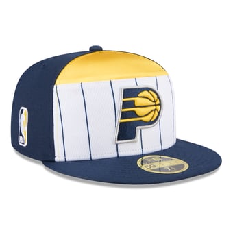 Men's New Era White/Navy Indiana Pacers 2025 NBA Tip Off Split Panel 59FIFTY Fitted Hat
