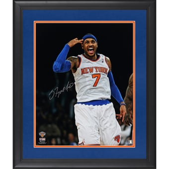 Carmelo Anthony New York Knicks Autographed Framed 16" x 20" Tapping Head Celebration Photograph