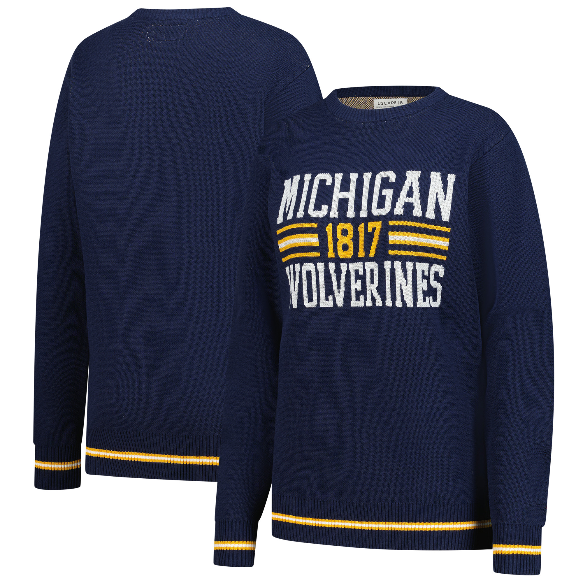 Unisex Uscape Apparel Navy Michigan Wolverines Renew Knit Vintage Retro Sweater Unisex Uscape Apparel Navy Michigan Wolverines Renew Knit Vintage Retro Sweater