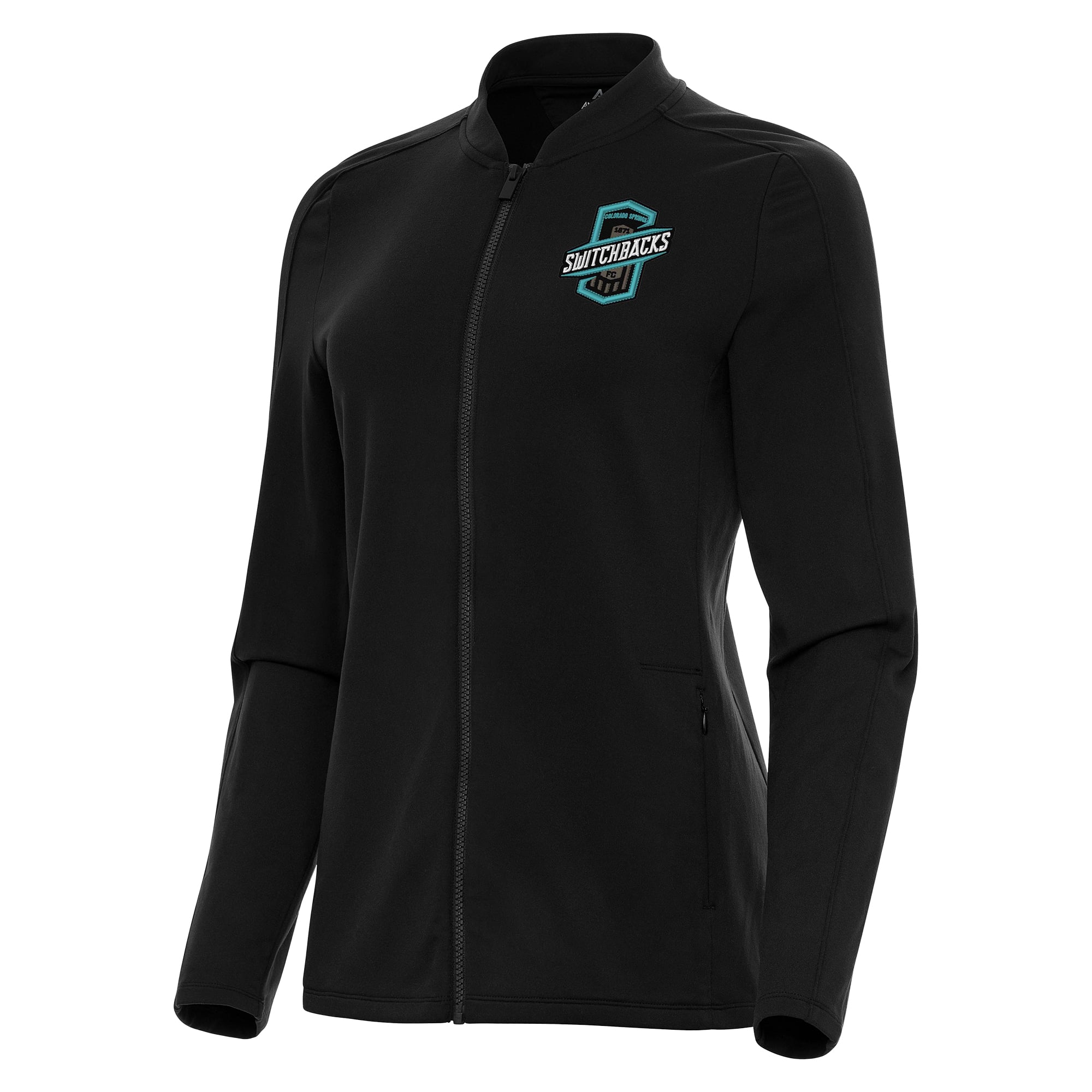 Women's Antigua  Black Colorado Springs Switchbacks FC Continual Full-Zip Jacket