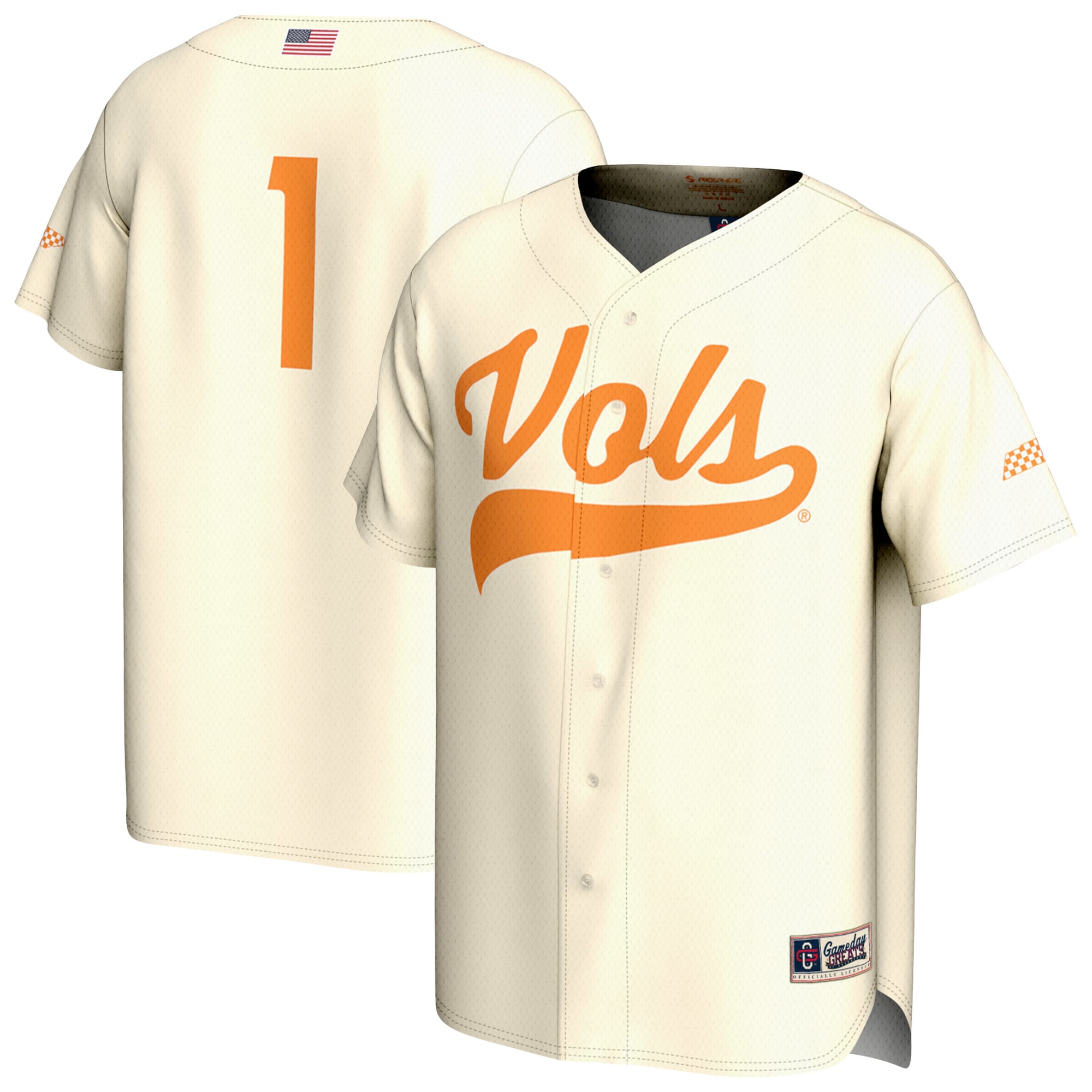 Youth GameDay Greats #1 Cream Tennessee Volunteers Lightweight Baseball Fashion Jersey