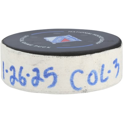 Cale Makar Colorado Avalanche Game-Used Goal Puck vs. New York Rangers on January 26, 2025 - Second of Two Goals Scored