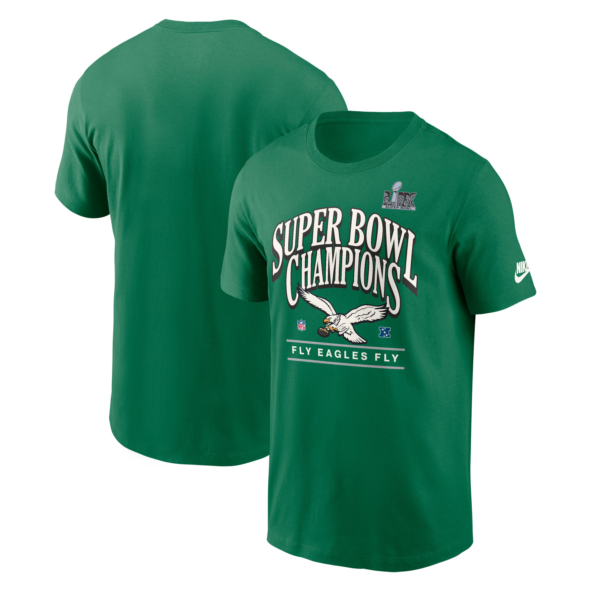Men's Nike Kelly Green Philadelphia Eagles Super Bowl LIX Champions Throwback Logo T-Shirt