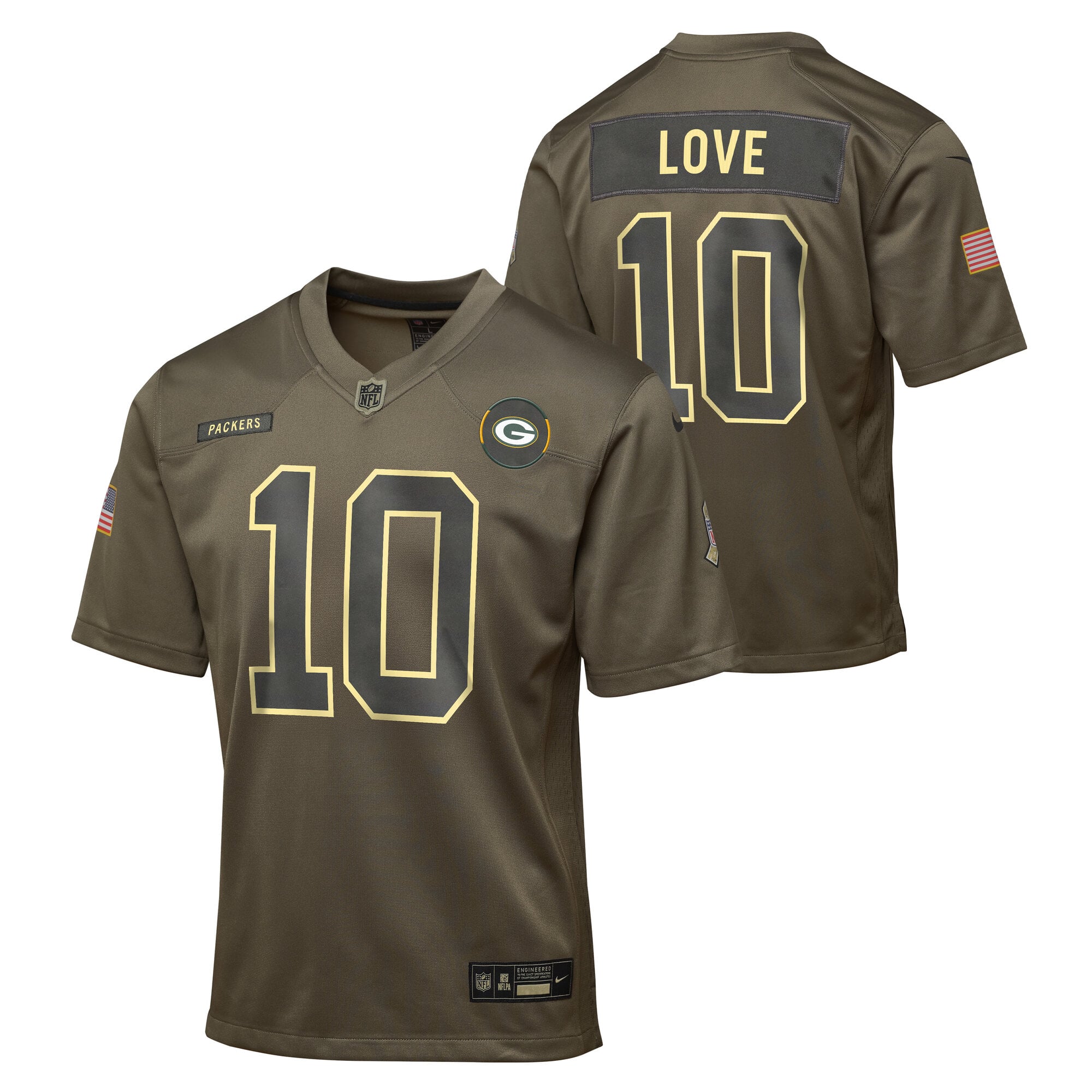 Green Bay Packers Nike 2025 Salute to Service Jersey - Jordan Love - Youth
