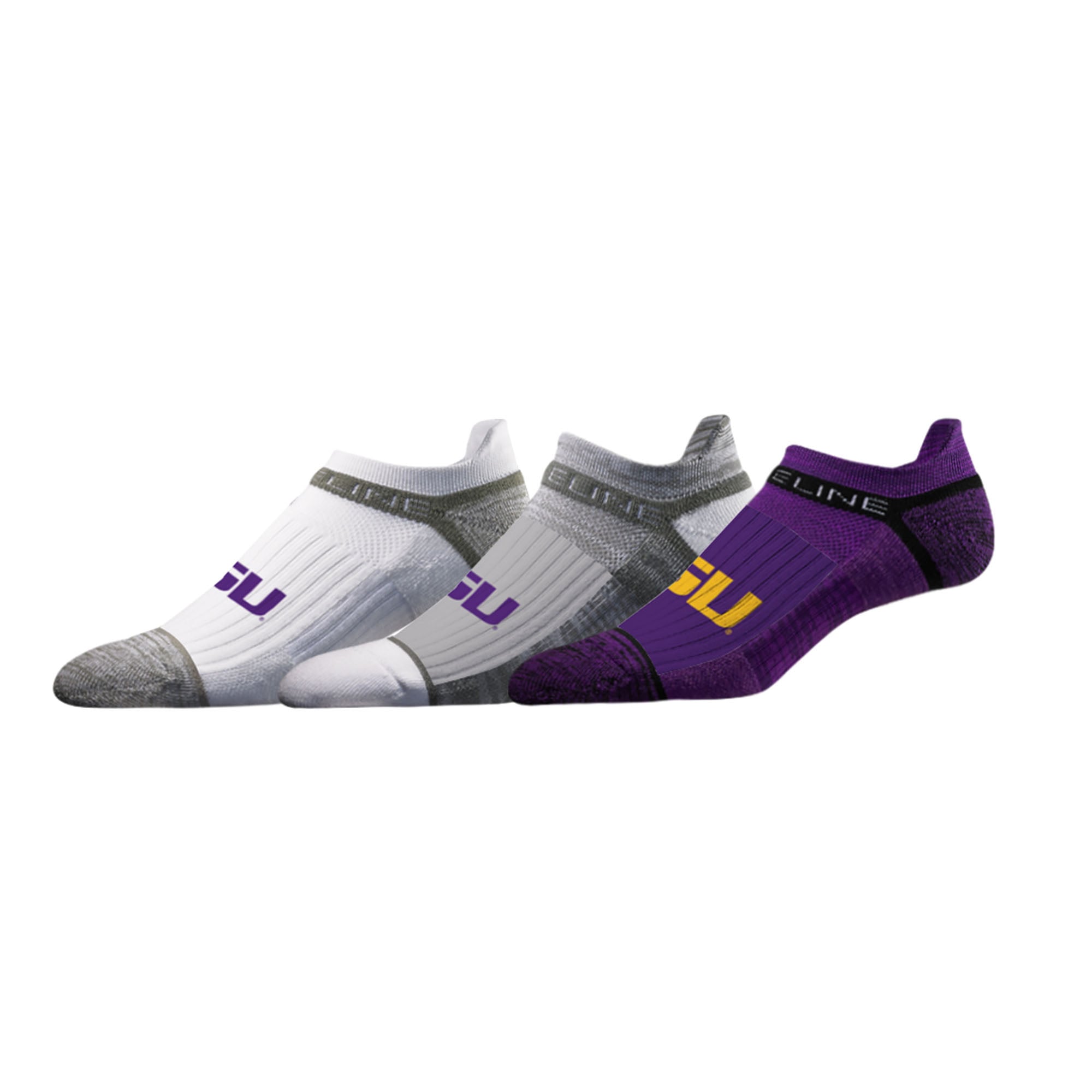 Unisex Strideline LSU Tigers Premium Low 3-Pack Ankle Socks Set