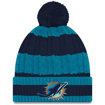 Women's New Era  Aqua Miami Dolphins Rivalries Collection Braided Cuffed Knit Hat with Pom
