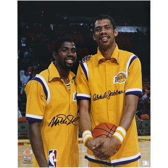 Magic Johnson & Kareem Abdul-Jabbar Los Angeles Lakers Autographed 16" x 20" Warm-ups Photograph