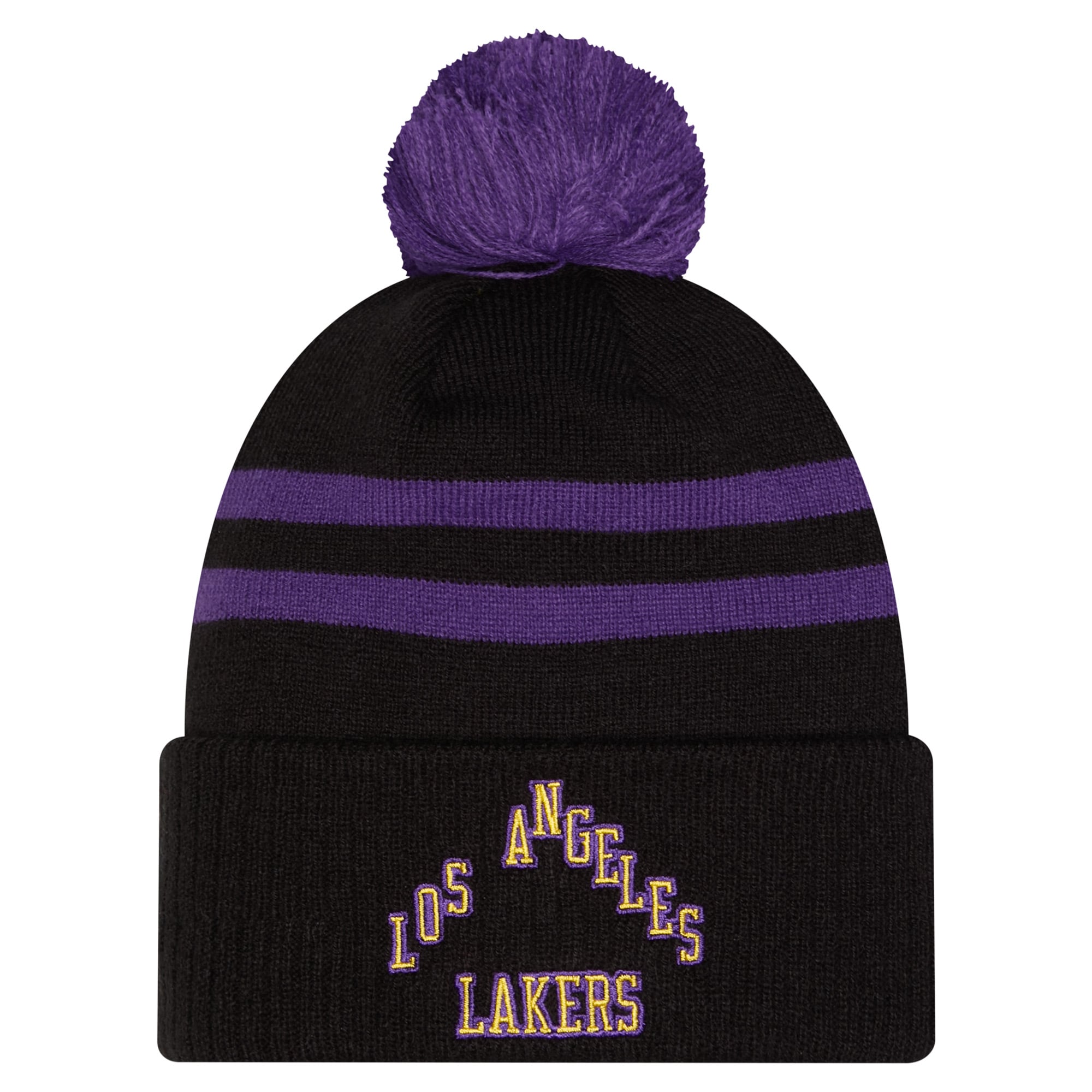 Men's New Era  Black Los Angeles Lakers City Edition Cuffed Knit Hat with Pom