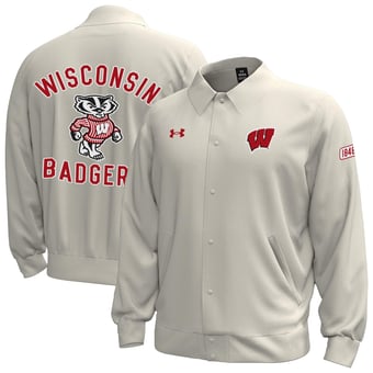 Men's Under Armour Stone Wisconsin Badgers Gameday Icon Full-Snap Fleece Jacket