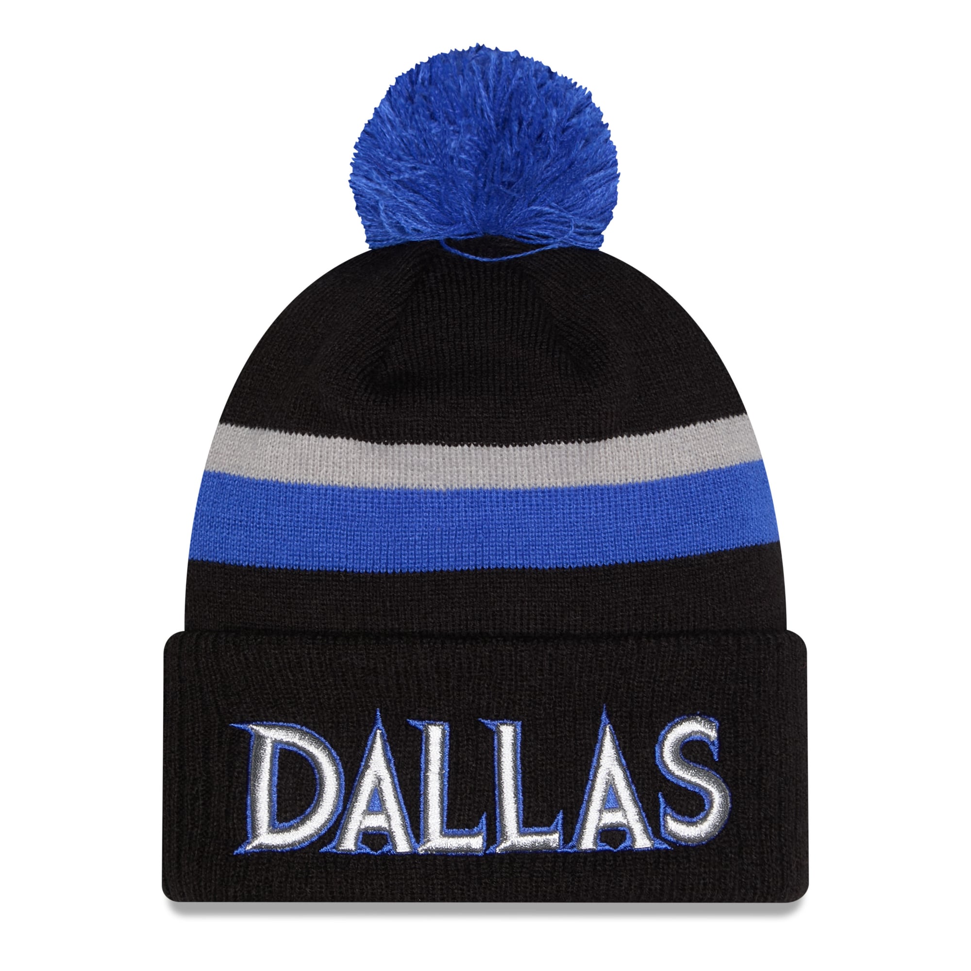 Men's New Era Black/Blue Dallas Mavericks 2025/26 City Edition Cuffed Knit Hat with Pom
