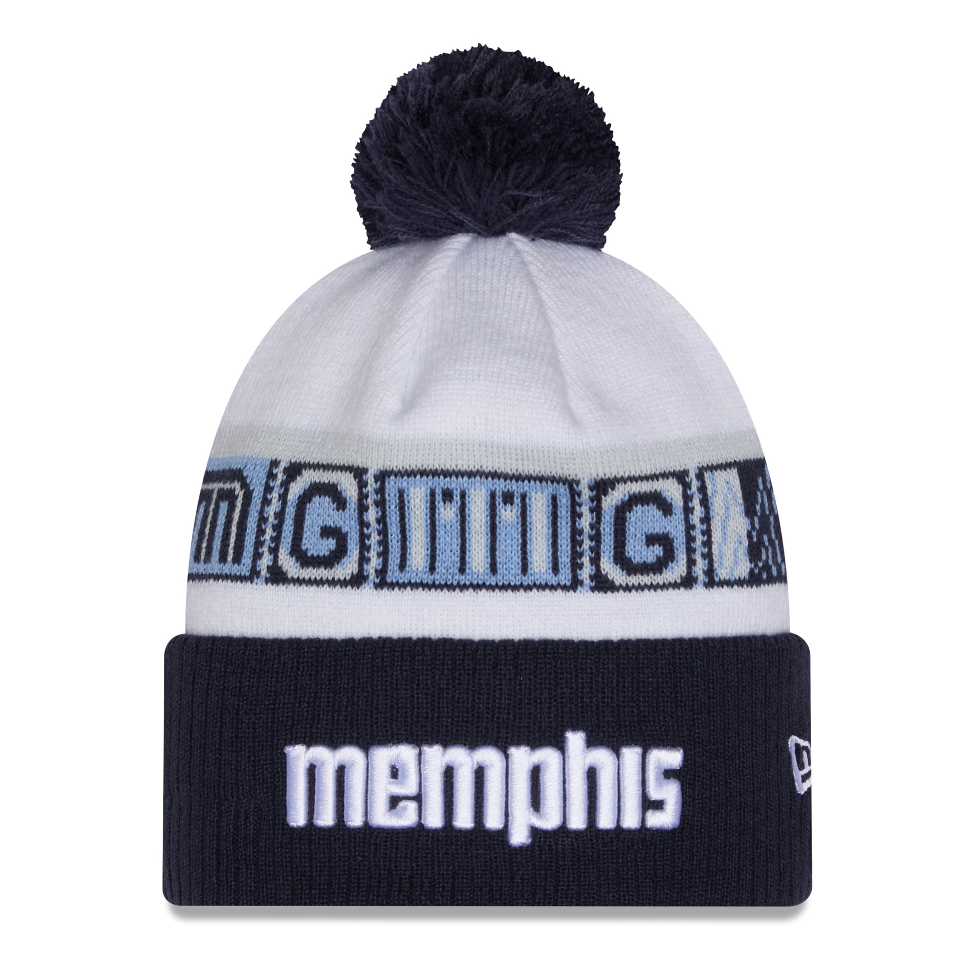 Men's New Era Navy/White Memphis Grizzlies 2025/26 City Edition Cuffed Knit Hat with Pom