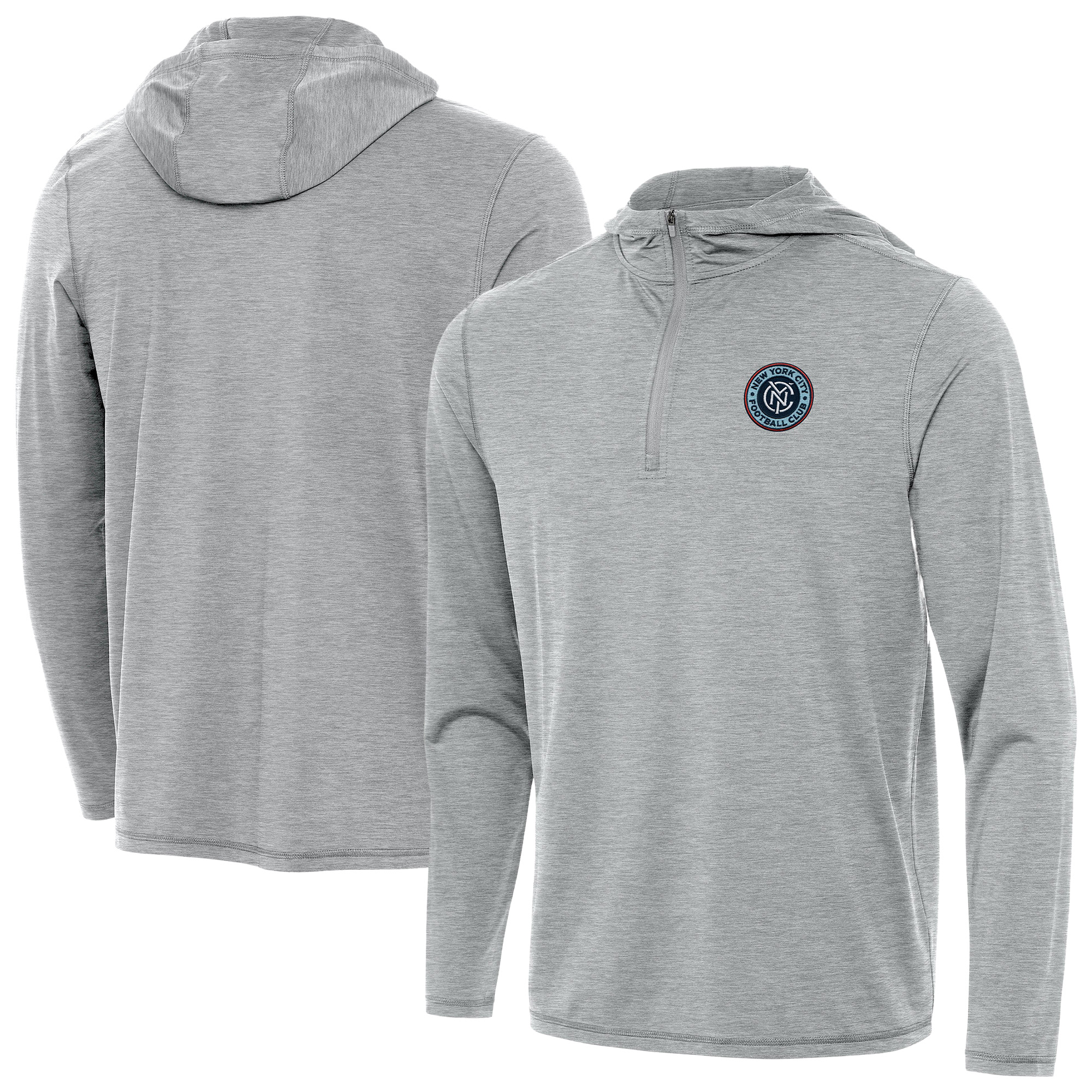 Men’s Antigua Heather Gray New York City FC Tidy Quarter-Zip Pullover Hoodie Men’s Antigua Heather Gray New York City FC Tidy Quarter-Zip Pullover Hoodie