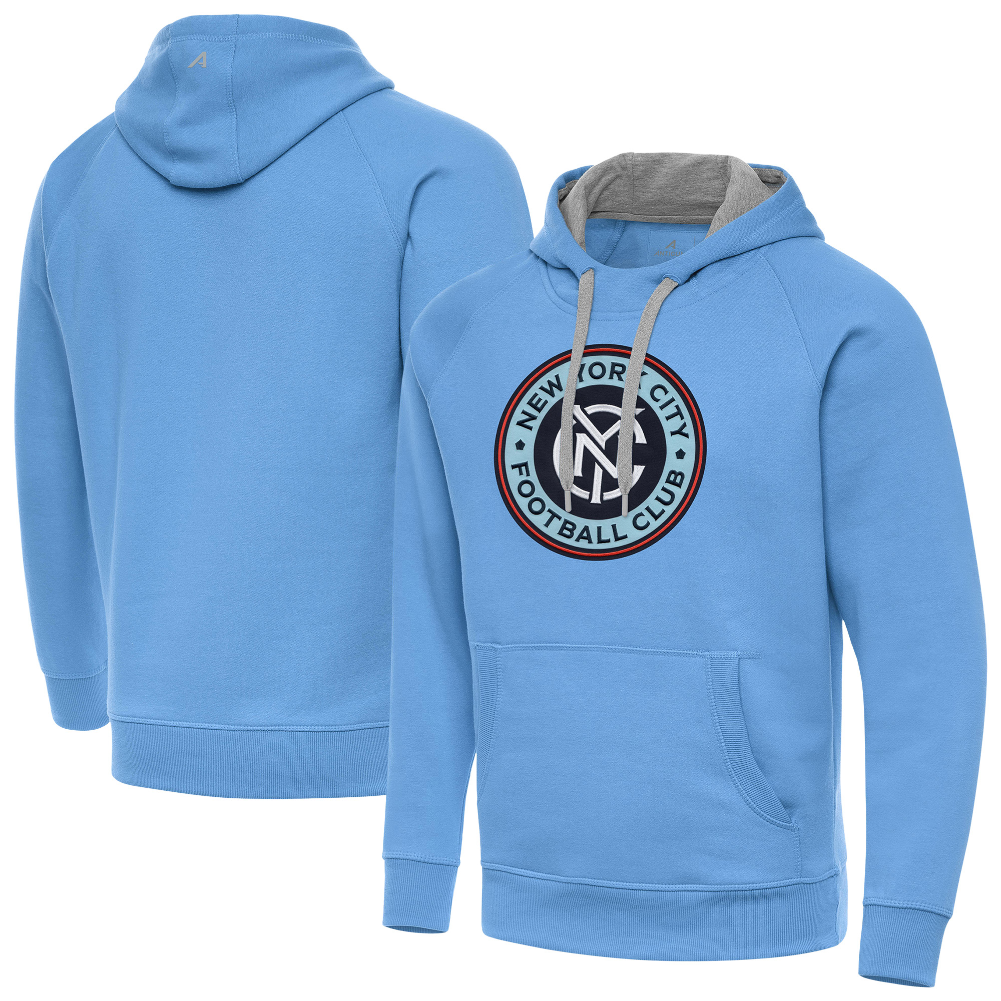 Men's Antigua Powder Blue New York City FC Victory Fleece Raglan Pullover Hoodie