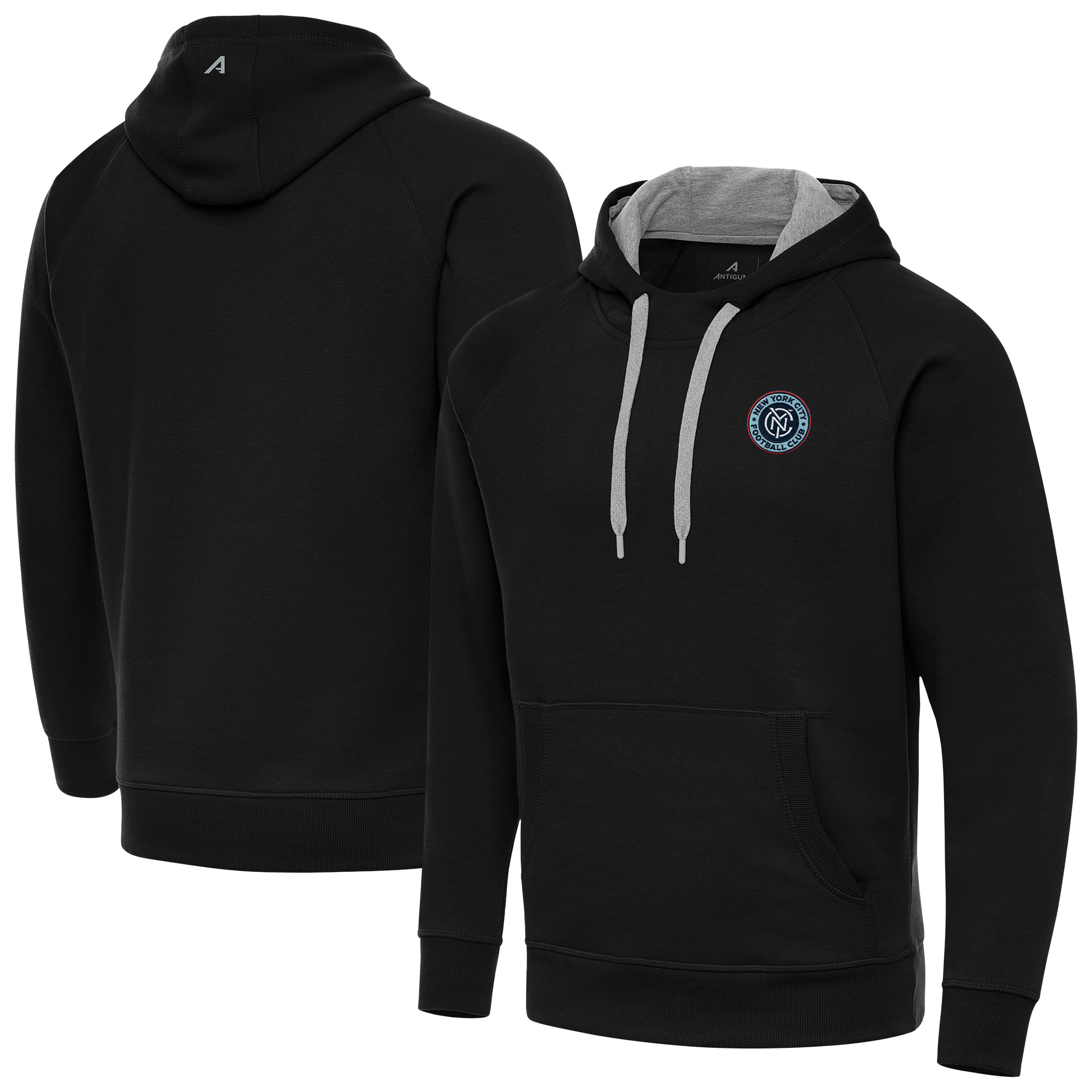 Men's Antigua Black New York City FC Victory Fleece Raglan Pullover Hoodie