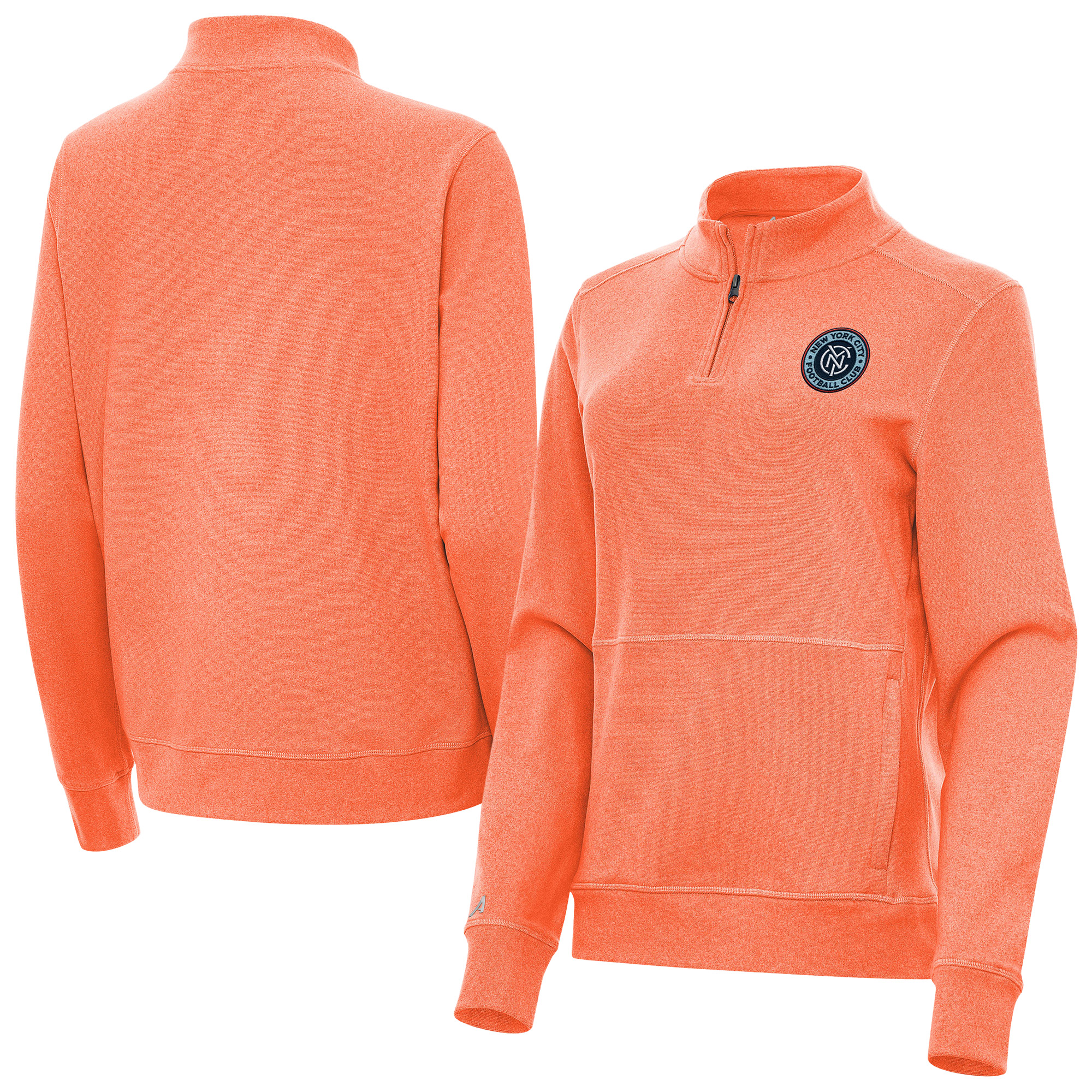 Women's Antigua Heather Orange New York City FC Fleece Crush Quarter-Zip Pullover