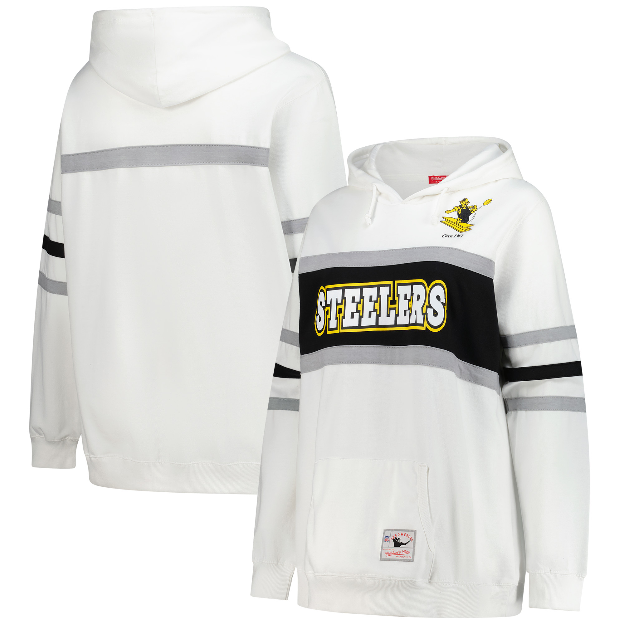 Women's Mitchell & Ness White Pittsburgh Steelers Plus Size Head Coach Throwback Pullover Hoodie