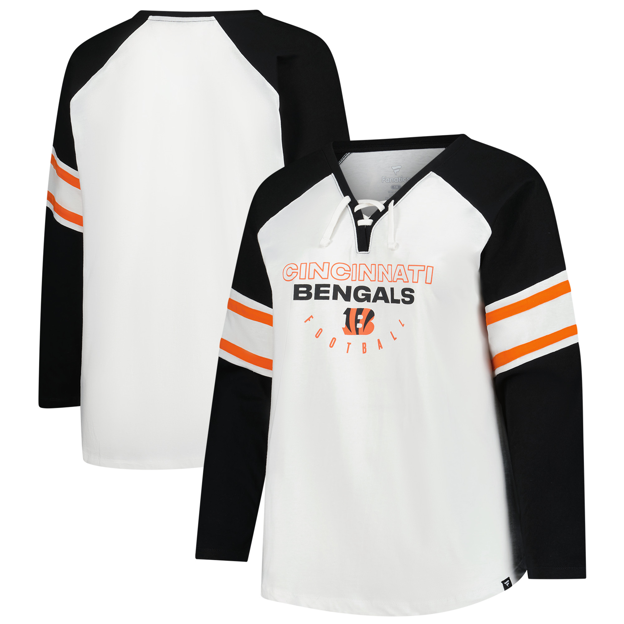 Women's Fanatics White Cincinnati Bengals Plus Size Redzone Lace Up Long Sleeve T-Shirt