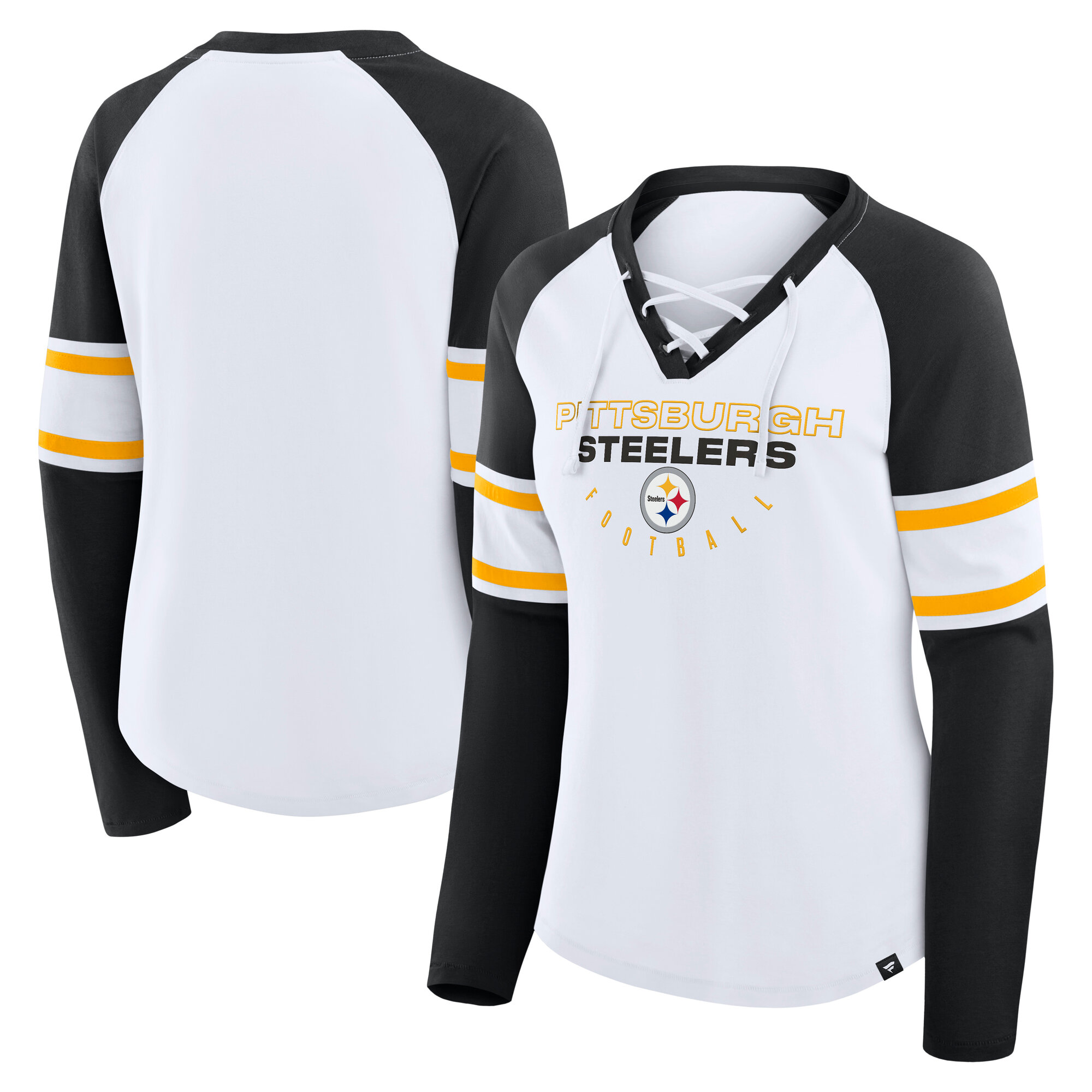 Women's Fanatics White Pittsburgh Steelers Plus Size Redzone Lace Up Long Sleeve T-Shirt