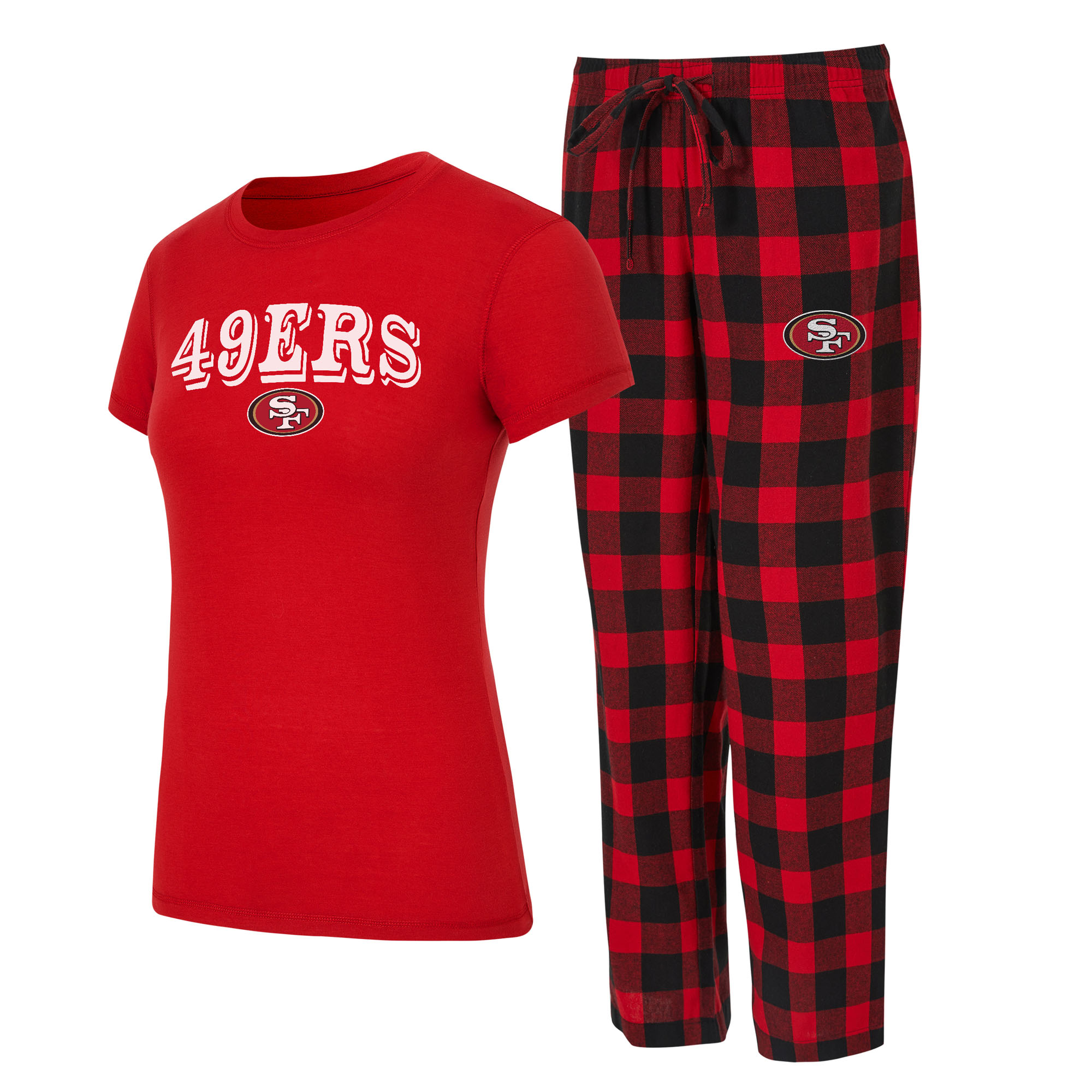 Women's Concepts Sport Red/Black San Francisco 49ers Plus Avondale T-Shirt & Pants Flannel PJ Set
