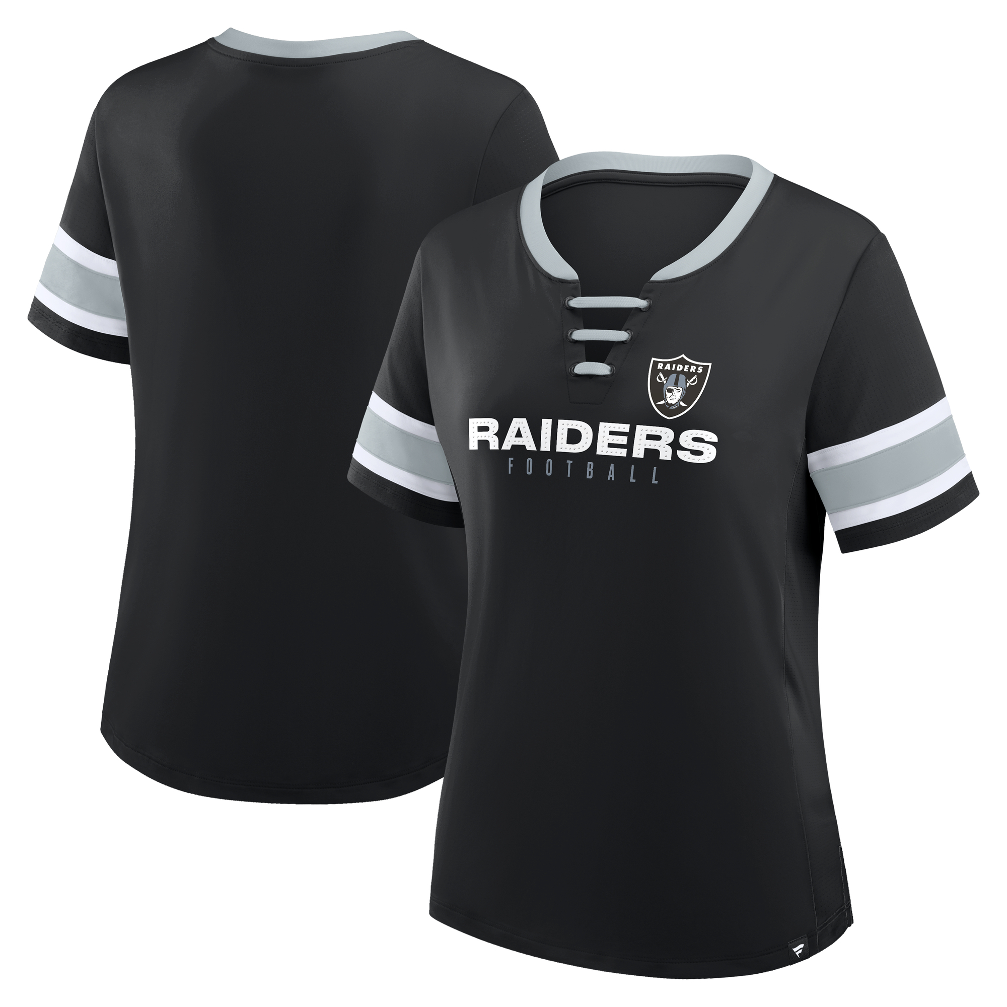Women's Fanatics Black Las Vegas Raiders Plus Size Red Zone Athena Lace-Up V-Notch Neck T-Shirt