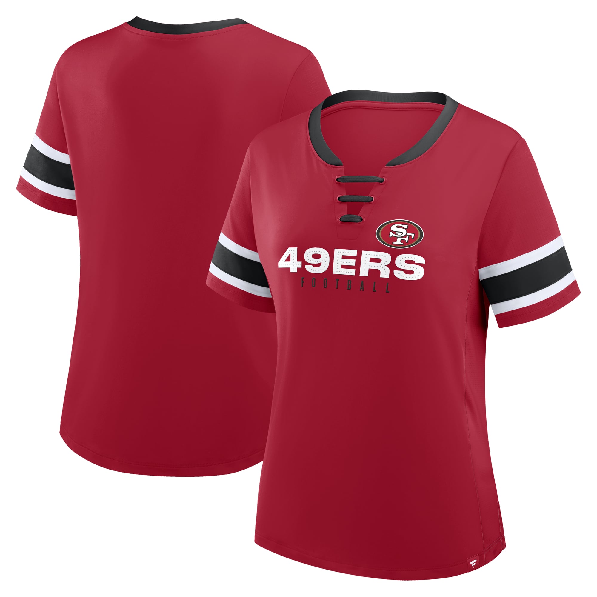 Women’s Fanatics Scarlet San Francisco 49ers Plus Size Red Zone Athena Lace-Up V-Notch Neck T-Shirt Women’s Fanatics Scarlet San Francisco 49ers Plus Size Red Zone Athena Lace-Up V-Notch Neck T-Shirt