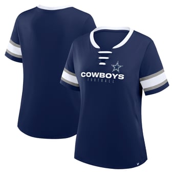Women's Fanatics Navy Dallas Cowboys Plus Size Red Zone Athena Lace-Up V-Notch Neck T-Shirt