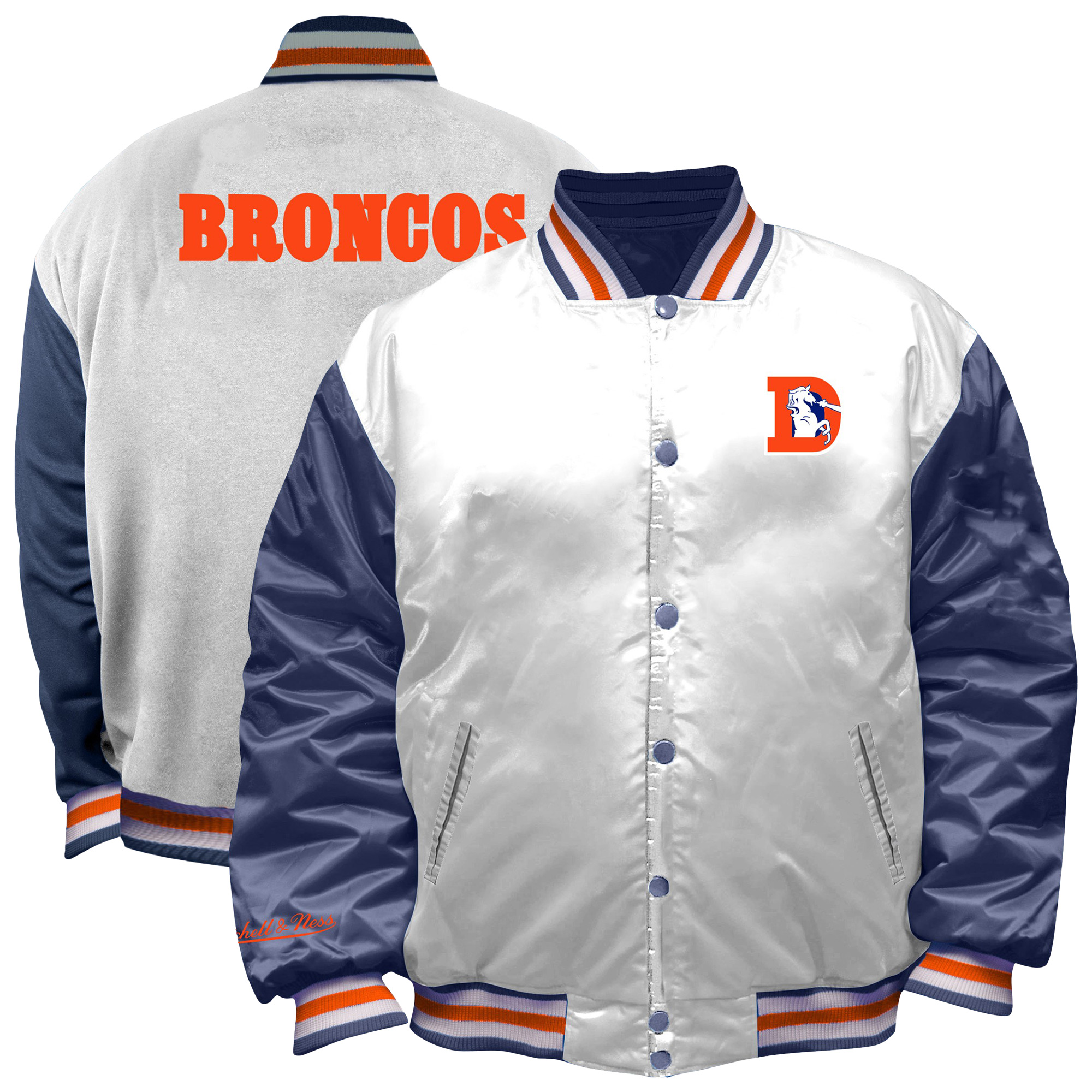 Women's Mitchell & Ness White Denver Broncos Throwback Plus Size Full-Snap Satin Jacket