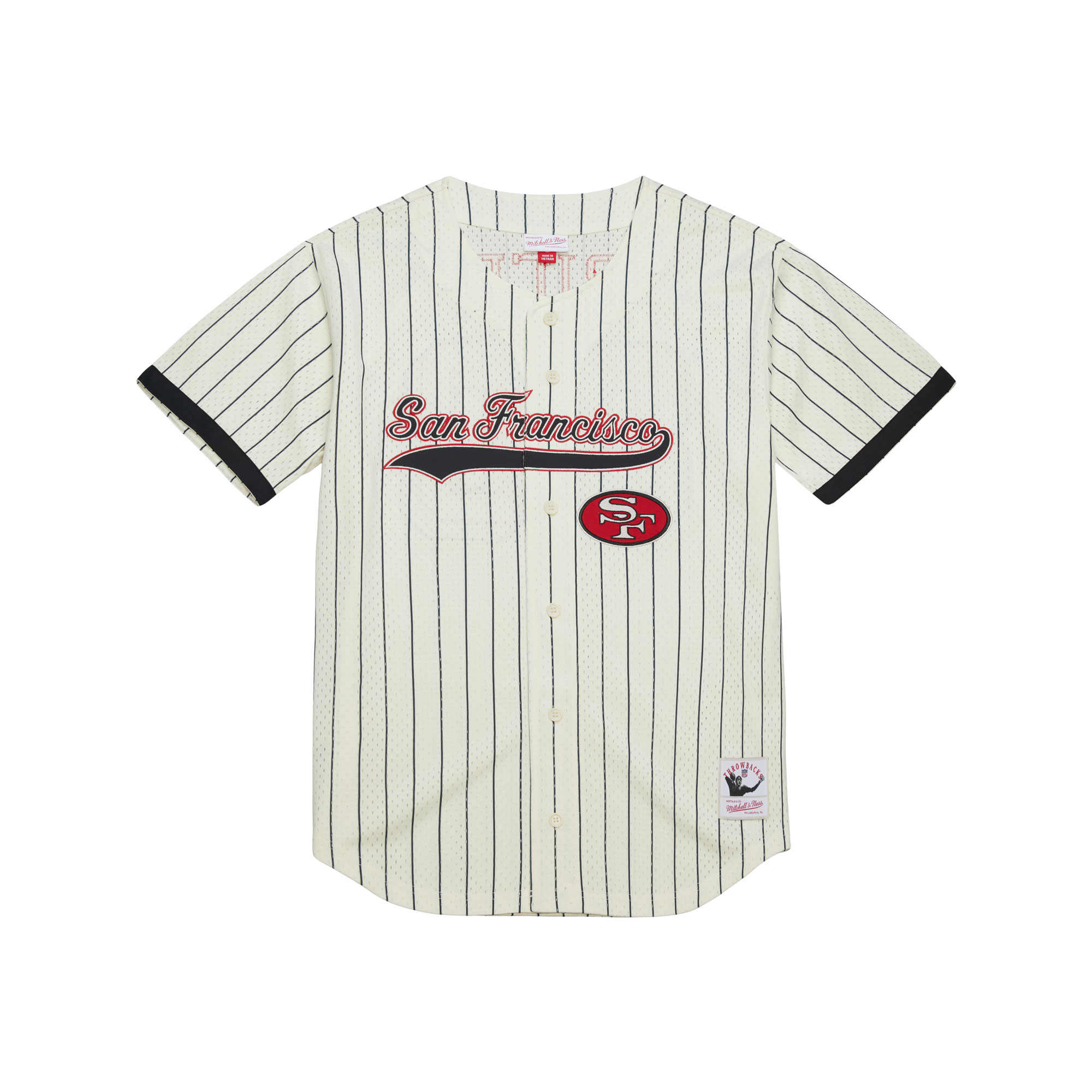 Men's Mitchell & Ness Jerry Rice Cream San Francisco 49ers Name & Number Mesh Button-Up Baseball Jersey