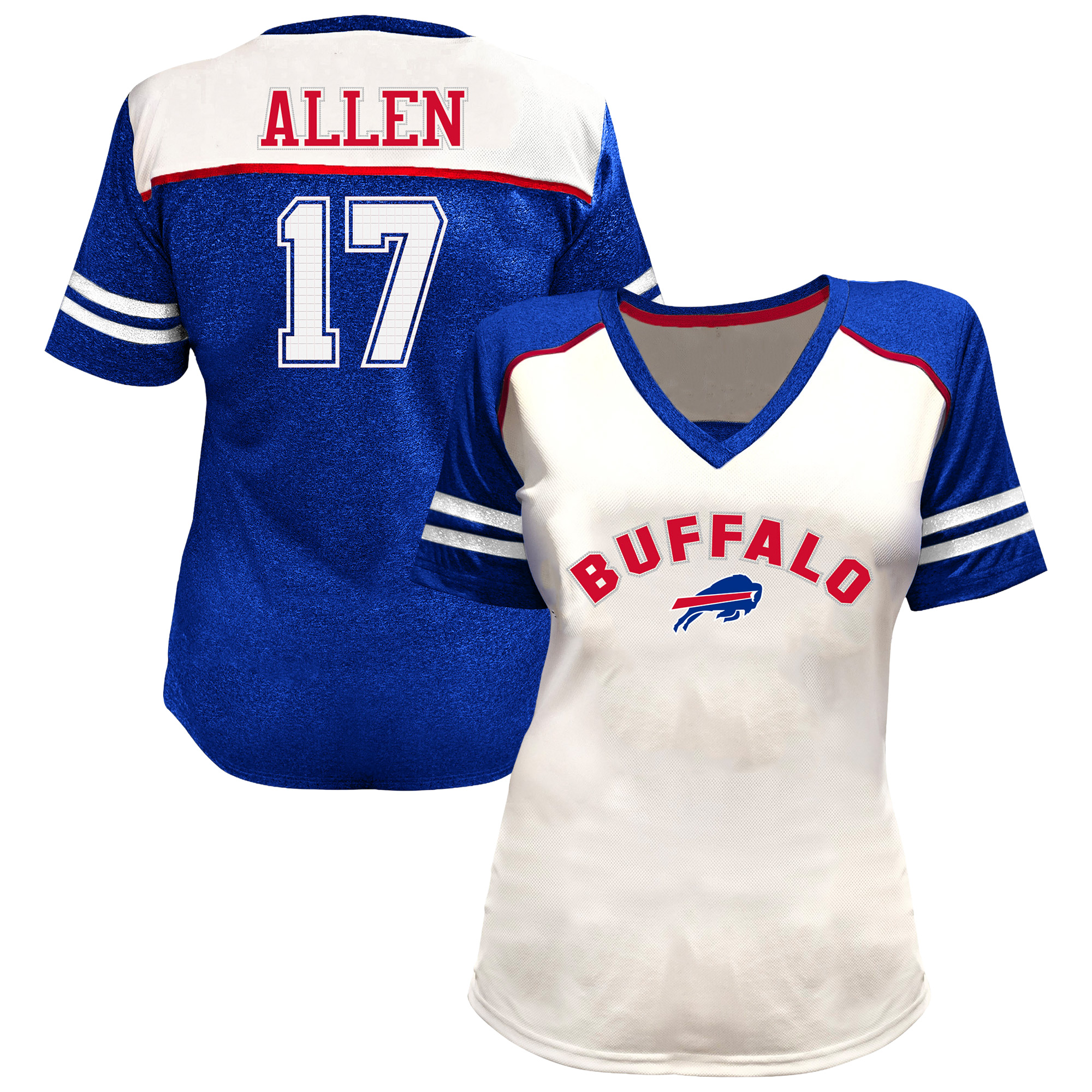 Women's Fanatics Josh Allen White Buffalo Bills Plus Size Bling V-Neck T-Shirt