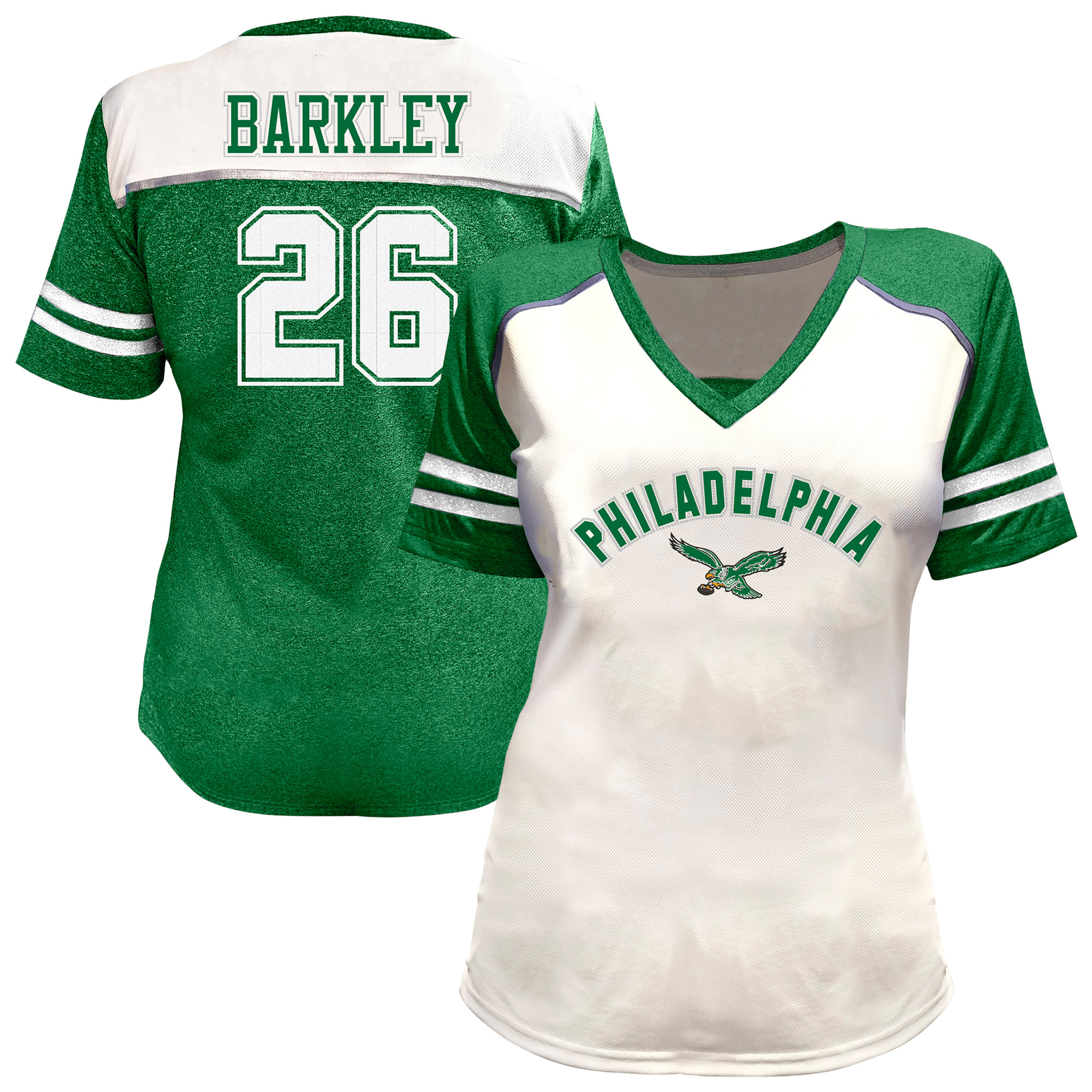 Women's Fanatics Saquon Barkley White Philadelphia Eagles Plus Size Bling V-Neck T-Shirt
