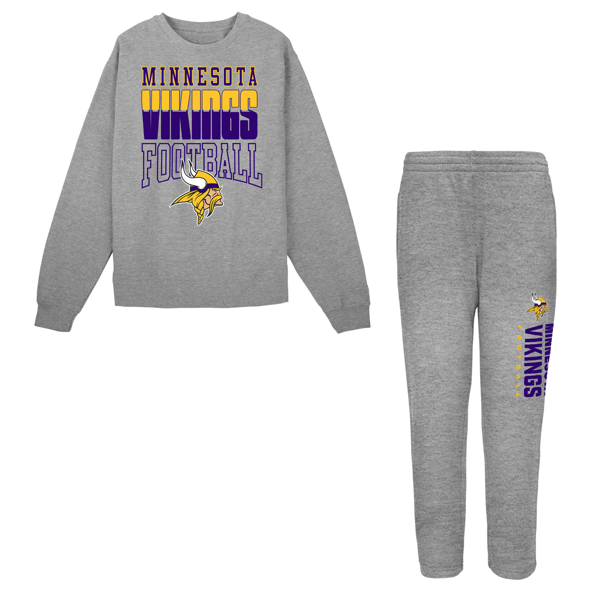 Outerstuff Toddler Heather Gray Minnesota Vikings Crewneck Sweatshirt Pants Set - Heather Gray