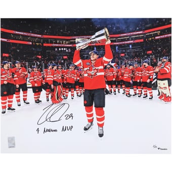 "Nathan MacKinnon Canada Autographed 16"" x 20"" 4 Nations Face-Off Champions Celebration Photograph with ""4 Nations MVP"" Inscription - Limited Edition of 25"