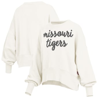 Women's Pressbox Cream Missouri Tigers Oversized Chelsea Waist Length Pullover Sweatshirt