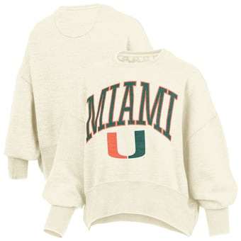 Women's Pressbox Natural Miami Hurricanes Oversized Waist-Length Crewneck Sweatshirt