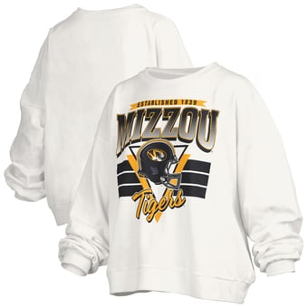 Women's Pressbox White Missouri Tigers Oversized Janice Retro Waist-Length Pullover Sweatshirt