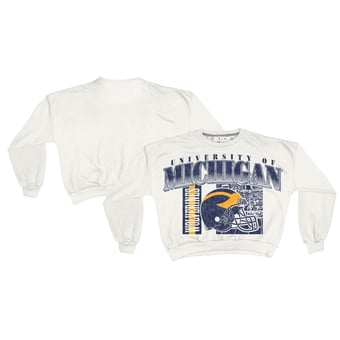 Women's Pressbox White Michigan Wolverines Oversized Janice Retro Waist-Length Sweatshirt