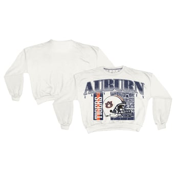 Women's Pressbox White Auburn Tigers Oversized Janice Retro Waist-Length Sweatshirt