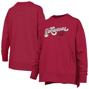Women's Pressbox Cardinal Arkansas Razorbacks Bonanza Chenille Harper Script Sweatshirt