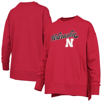 Women's Pressbox Scarlet Nebraska Huskers Bonanza Chenille Harper Script Sweatshirt