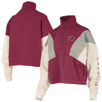Women's Pressbox  Garnet South Carolina Gamecocks Ferrara Color Block Quarter-Zip Sweatshirt