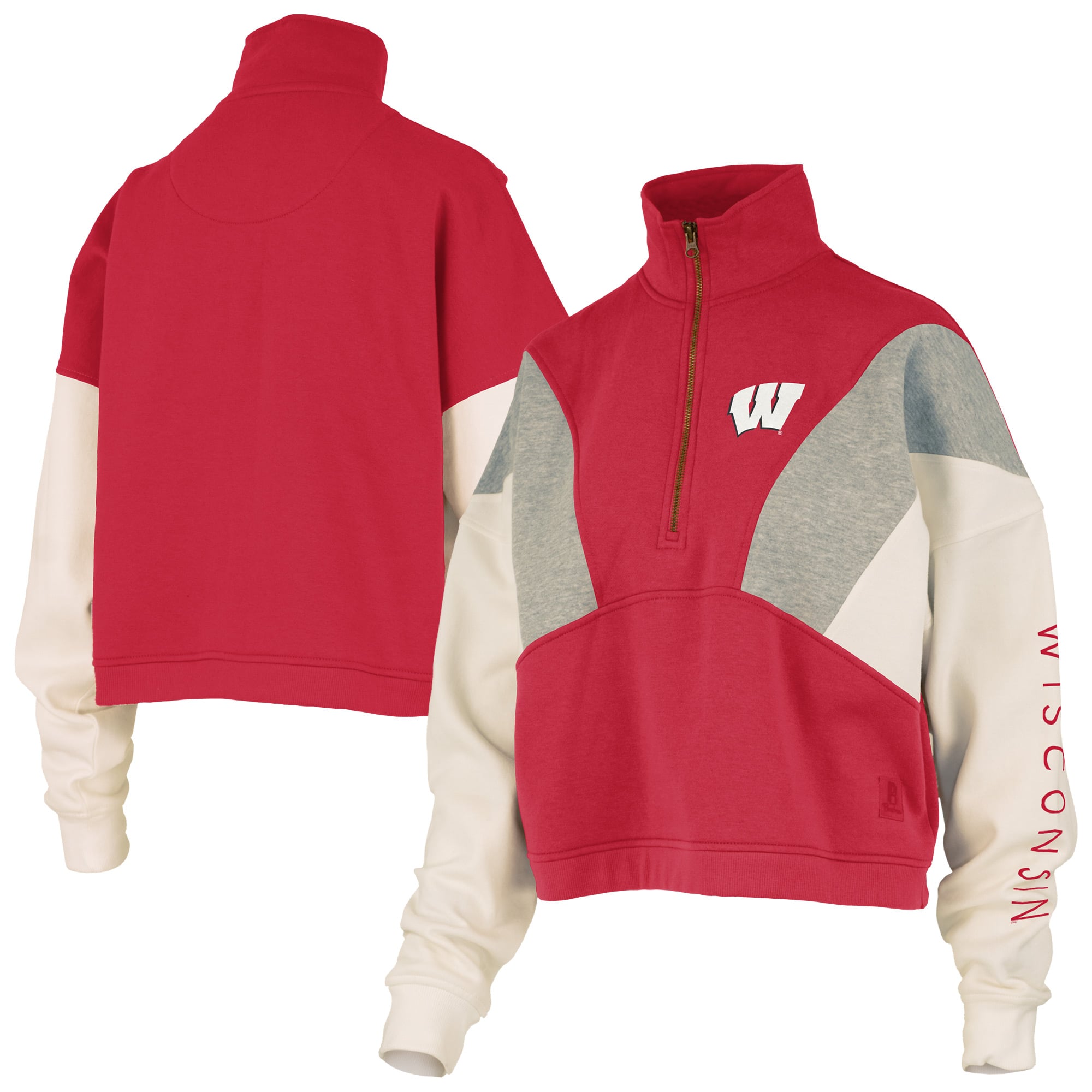Women's Pressbox  Red Wisconsin Badgers Ferrara Color Block Quarter-Zip Sweatshirt