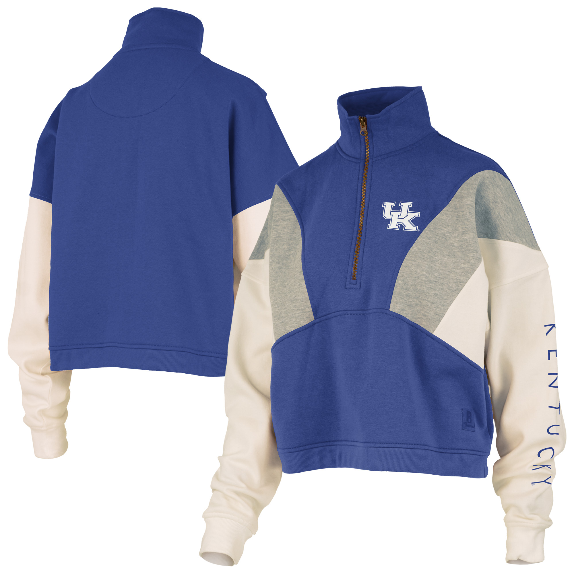 Women's Pressbox  Royal Kentucky Wildcats Ferrara Color Block Quarter-Zip Sweatshirt