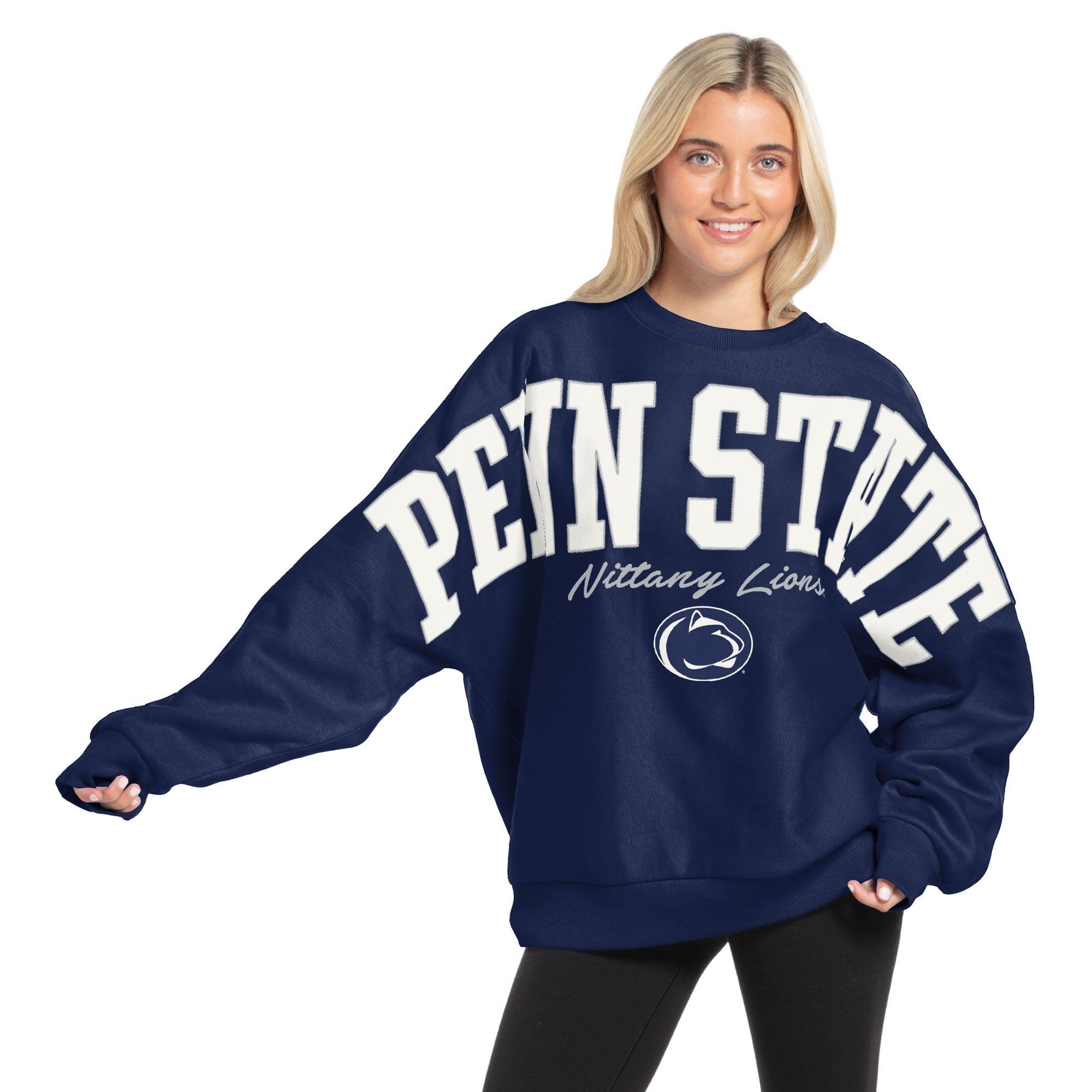 Women's Pressbox  Navy Penn State Nittany Lions Flannigan Oversized Dolman Pullover Sweatshirt