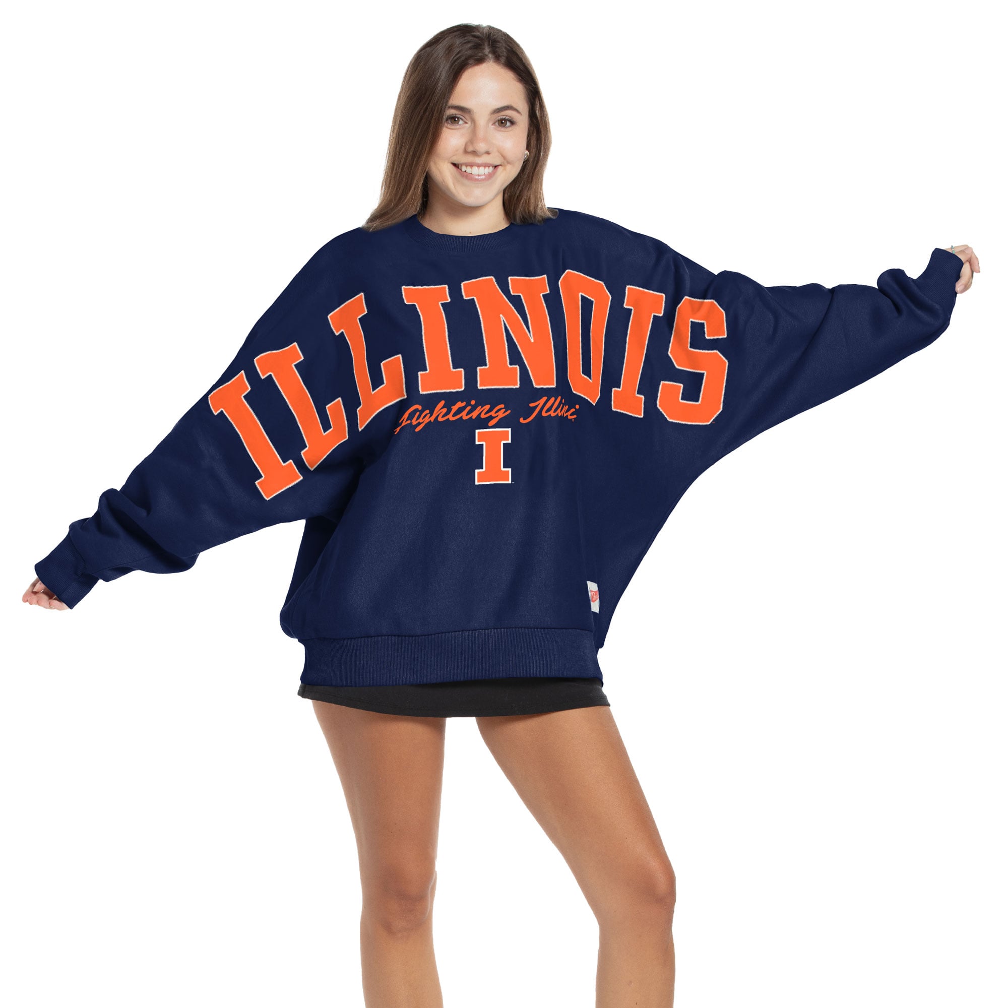 Women's Pressbox  Navy Illinois Fighting Illini Flannigan Oversized Dolman Pullover Sweatshirt