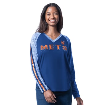 Women's G-III 4Her by Carl Banks Royal New York Mets Top Dog Raglan Long Sleeve V-Neck T-Shirt