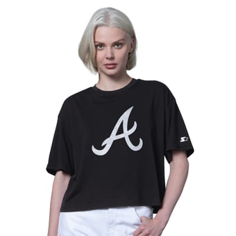 Women's Starter  Black Atlanta Braves Holy Grail Boxy Cropped T-Shirt
